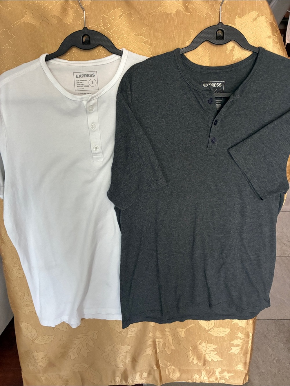 Express Two-Pack Henley Shirts in White & Charcoal